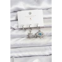 Göz Model Gümüş Renk Pirinç 3'lü Kadın Küpe Seti