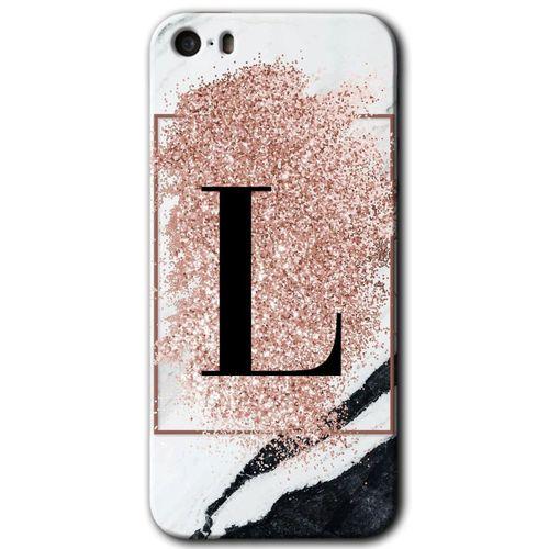 iPhone 5 Kılıf HD Desen Baskılı Arka Kapak - Pembe Mermer Desenli L Harfi