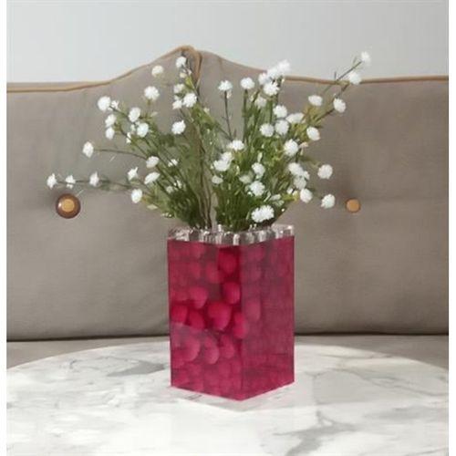 2 Adet Vazo Dahil,Vazoda Çiçek,Beyaz Yapay Çiçek,Vazo Dekoratif Kalpli 7X7X17Cm