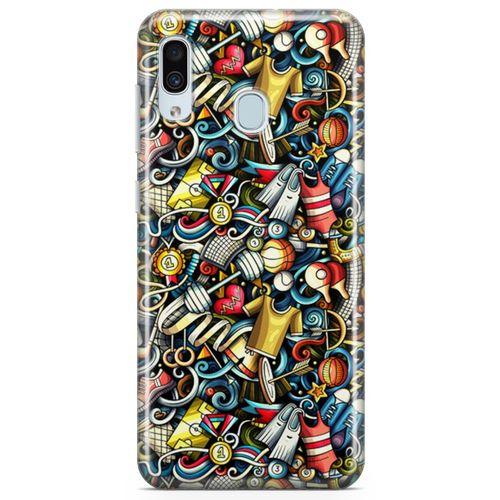 Samsung Galaxy A20 Kılıf Dambıl Bilardo Doodle Arka Kapak Koruma Desenli Full Koruyucu