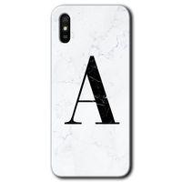 Xiaomi Redmi 9A Kılıf Baskılı Kapak - Beyaz Mermer Desenli A Harfi +Tam Kaplayan Mat Seramik