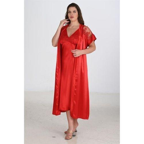 2li Kırmızı Sabahlık Takımı Bigsize 6226