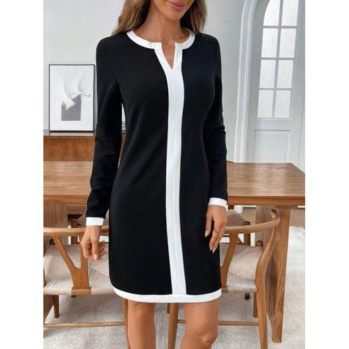 Kadın Uzun Kollu Yuvarlak V Yakalı şerit Detaylı Modal Mini Elbise