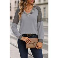 Kadın Uzun Kollu V Yakalı Dantelli Waffle Bluz