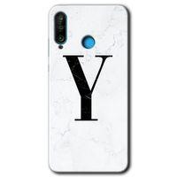 MRCİLETİSİM Huawei P30 Lite Kılıf Kapak - Beyaz Mermer Desenli Y Harfi +Hayalet Ekran Yandan Gözükmez