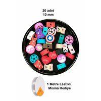 30 Adet 10 mm Polimer Kil Fimo Boncuk Takı Bileklik + 1 Metre Lastikli Misina Hediye - Karışık Renkli
