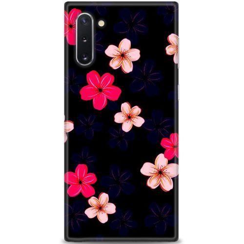 Samsung Galaxy Note 10 Kılıf HD Baskılı Kılıf - Pembe Mavi Çiçekler + Tam Ekran Koruyucu