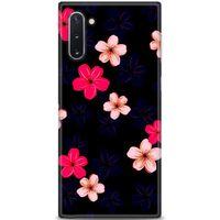 Samsung Galaxy Note 10 Kılıf HD Baskılı Kılıf - Pembe Mavi Çiçekler + Tam Ekran Koruyucu
