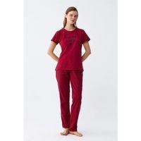 Kadın Bordo Kalp Desenli Kısa Kollu Penye Pijama Takımı