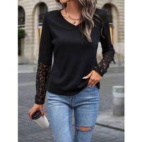 Kadın Uzun Kollu V Yakalı Dantelli Waffle Bluz