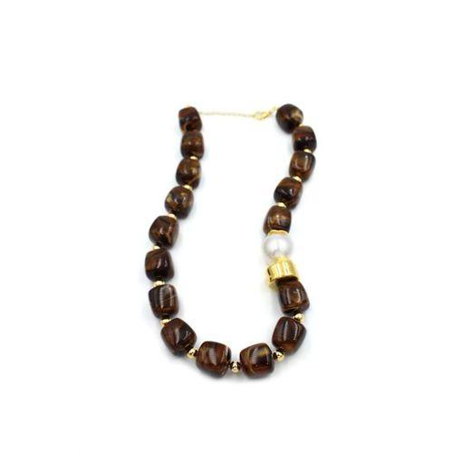 Boncuklu İnci Kolye - Kahverengi