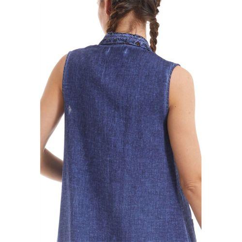 Şile Bezi İndigo Kolsuz Yakalı Elbise