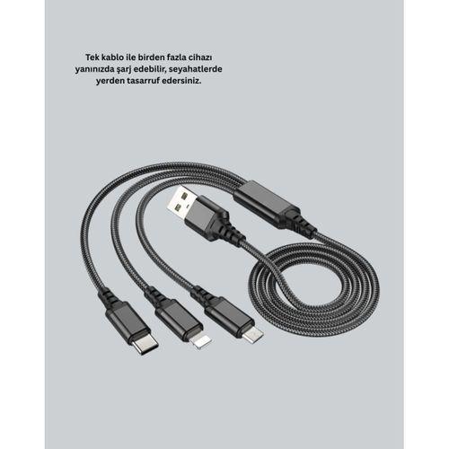 Evrensel 3 Başlıklı Şarj Kablosu – İphone Huawei Samsung İçin