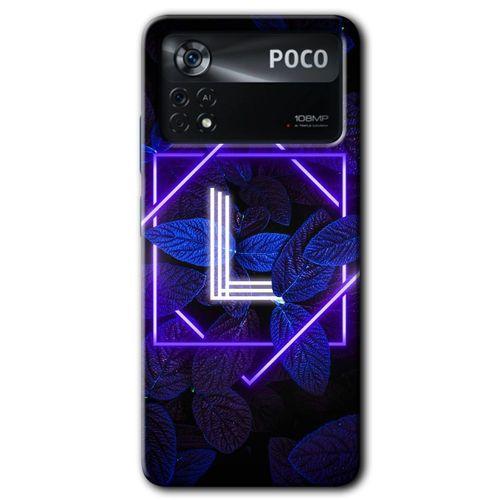 Poco x4 Pro Kılıf HD Desen Baskılı Arka Kapak - Dark Neon Yaprak L Harfi