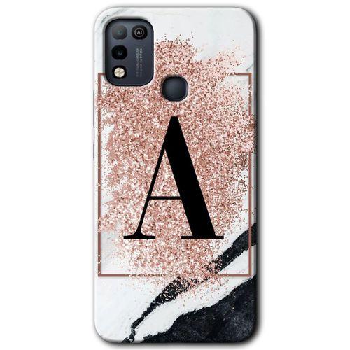 İnfinix Hot 10 Play Kılıf HD Desen Baskılı Arka Kapak - Pembe Mermer Desenli A Harfi