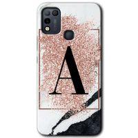 İnfinix Hot 10 Play Kılıf HD Desen Baskılı Arka Kapak - Pembe Mermer Desenli A Harfi