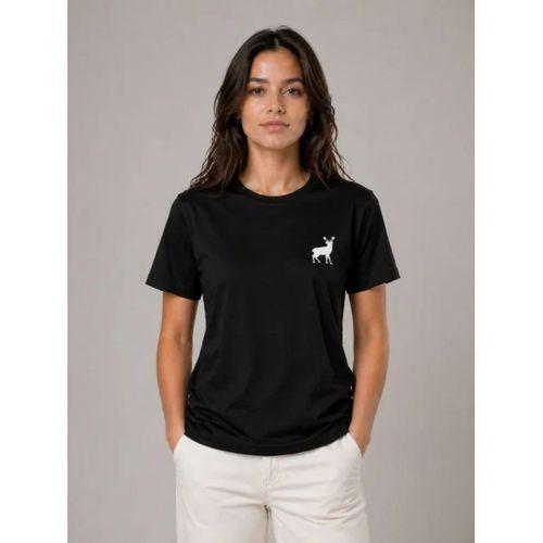Minimal Geyik Logolu Tişört Bisiklet Yaka Kısa Kol Yazlık T-Shirt - Siyah