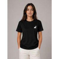 Minimal Geyik Logolu Tişört Bisiklet Yaka Kısa Kol Yazlık T-Shirt - Siyah