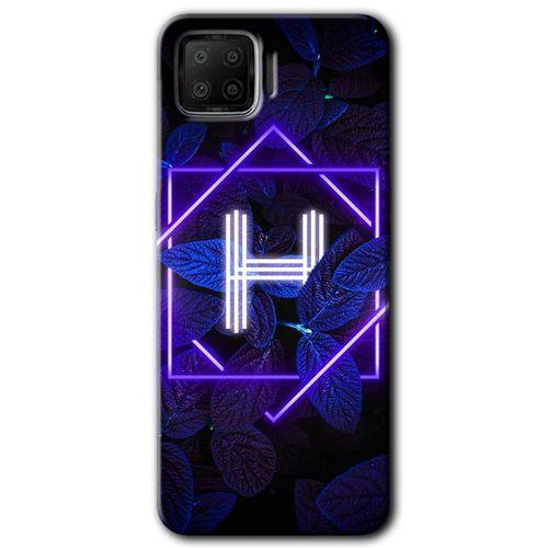 Oppo A73 Kılıf Baskılı Kapak - Dark Neon Yaprak H Harfi +Tam Kaplayan Mat Seramik