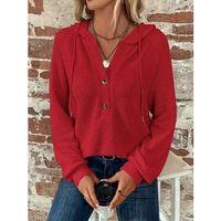 Kadın Uzun Kollu Kapşonlu önü Düğmeli Ve Bağcıklı Waffle Bluz