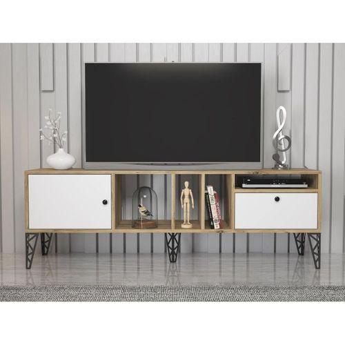 Wood'n Love Cercei 160 Cm Metal Ayaklı Tv Ünitesi - Beyaz - Atlantik Çam / Siyah