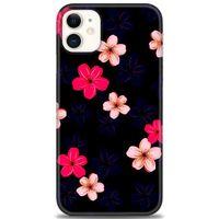 iPhone 11 Kılıf HD Baskılı Kılıf - Pembe Mavi Çiçekler + Tam Ekran Koruyucu
