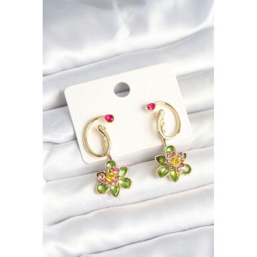 Pirinç Gold Renk Zirkon Taşlı Çiçek Model Kadın Küpe