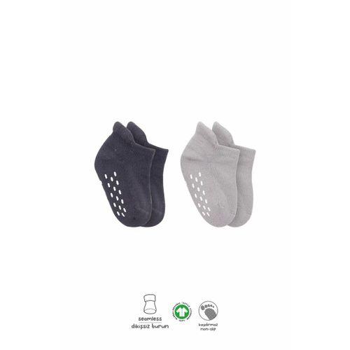 2'li Altı Havlu Sneakers Kaymaz Çorap 20501 Gri-antrasit