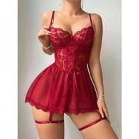 Kadın Kırmızı Dantel Detaylı Bağlamalı Fantezi Kostüm 2248