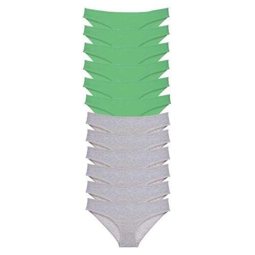 12 Adet Süper Eko Set Likralı Kadın Slip Külot Yeşil Gri