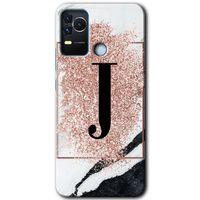 Omix X400 Kılıf HD Desen Baskılı Arka Kapak - Pembe Mermer Desenli J Harfi