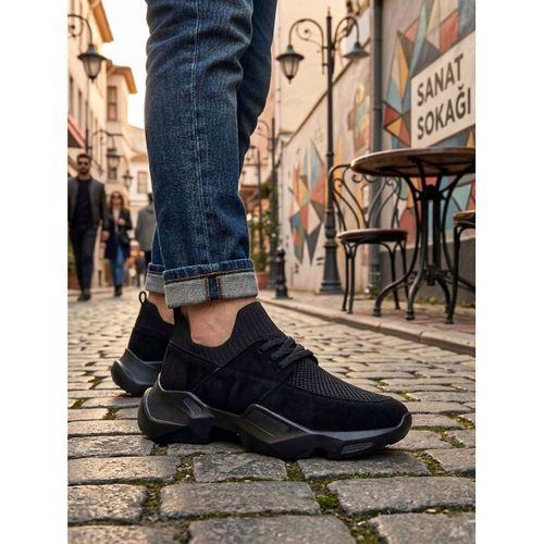 403 Yumuşak Triko Dokulu Yüksek Taban Siyah Spor Ayakkabı