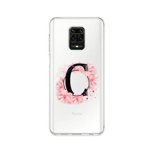 Xiaomi Redmi Note 9 Pro Pembe Çiçek Desen C Harfli Şeffaf Kılıf