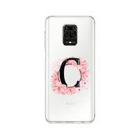 Xiaomi Redmi Note 9 Pro Pembe Çiçek Desen C Harfli Şeffaf Kılıf