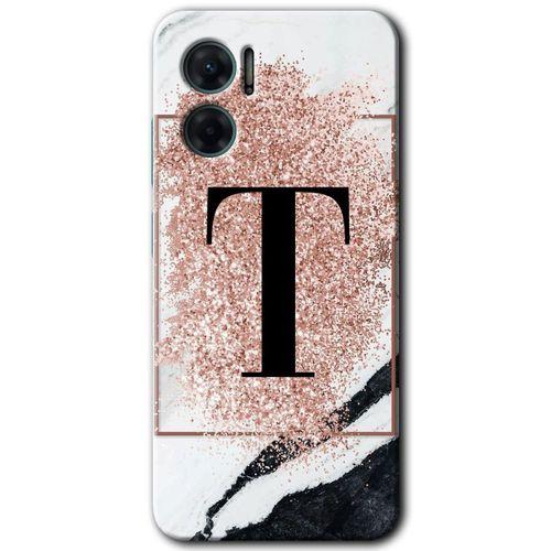 Xiaomi Redmi Note 11E HD Baskılı Kılıf + 9D Tam Ekran Koruyucu - Pembe Mermer Desenli T Harfi