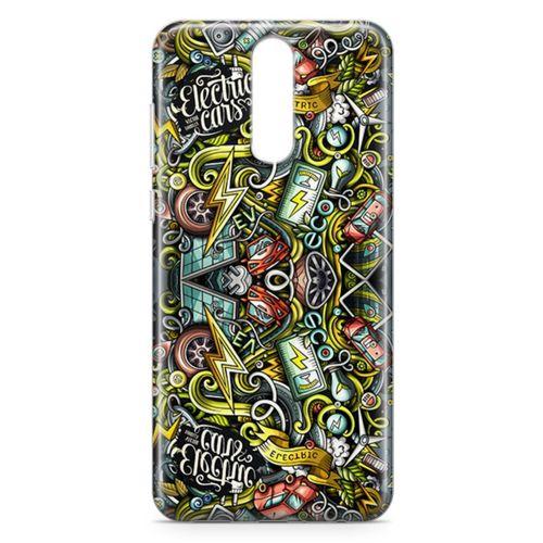 Huawei Nova 2i Kılıf Elektrikli Araba Doodle Arka Kapak Koruma Desenli Full Koruyucu