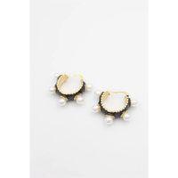 İncili Mineli Halka Küpe - Siyah