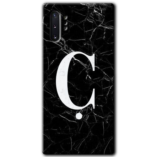 Potkal Hediye Fabrikası Samsung Galaxy Note 10 Plus HD Baskılı Kılıf + 9D Tam Ekran Koruyucu - Siyah Mermer Ç Harfi