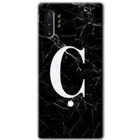 Potkal Hediye Fabrikası Samsung Galaxy Note 10 Plus HD Baskılı Kılıf + 9D Tam Ekran Koruyucu - Siyah Mermer Ç Harfi