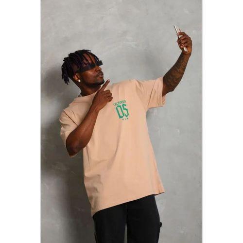 Erkek Baskılı T-Shirt Kısa Kol Bisiklet Yaka Regular Fit Rahat Kalıp Günlük Tişört - Bej