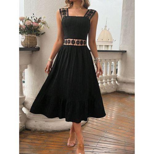 Kadın Askılı Ve Beli Dantel Detaylı Fırfırlı Uzun Bürümcük Elbise