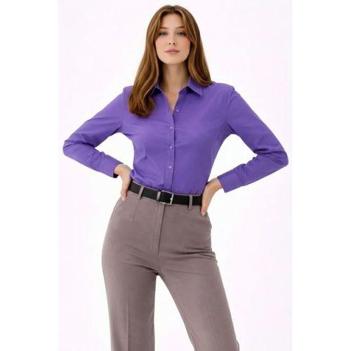 Uzun Kollu Gömlek Düğmeli Klasik Yaka Günlük Ve Ofis Şıklığına Uygun - Mor
