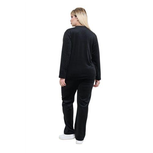 Melsay Butik Parlak Kadife Siyah Yarım Garni Taşlı Kadın Eşofman Takımı