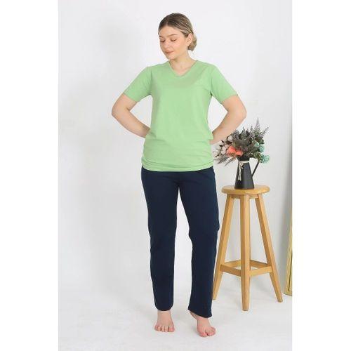 Kadın Kısa Kol Pamuk Penye Pijama Takım Fıstık Yeşili