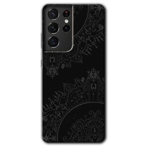 Potkal Hediye Fabrikası Samsung Galaxy S21 Ultra Kılıf HD Desen Baskılı Arka Kapak - Siyah Mandala