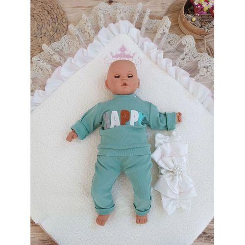 Yenidoğan Wool Yün Kumaş Taç Nakışlı Güpür Duvaklı Fiyonk Prizma Taş Unisex Kundak Bebek Battaniyesi Pembe
