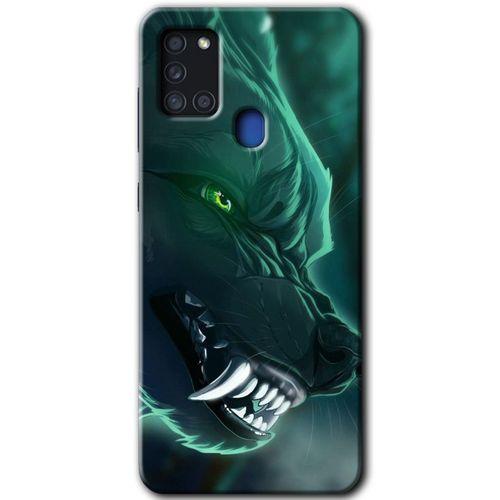Potkal Hediye Fabrikası Samsung Galaxy A21s Kılıf HD Desen Baskılı Arka Kapak - Yeşil Kurt
