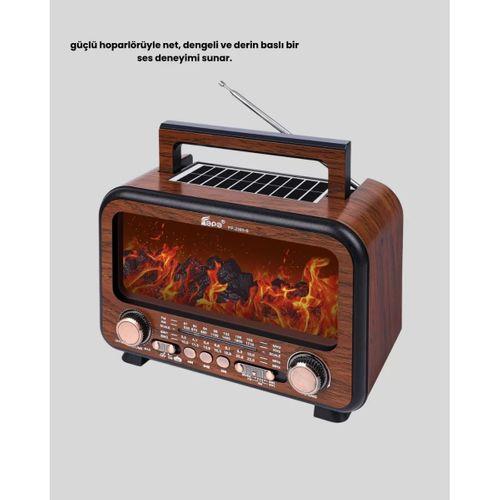 Şömine Efektli Solar Hoparlör Bluetooth 5.3 Radyo Aux Usb Tf Destekli