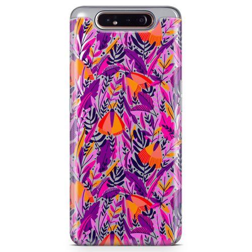 Samsung Galaxy A80 Kılıf Pembe Turuncu Yaz Otları Arka Kapak Koruma Desenli Full Koruyucu