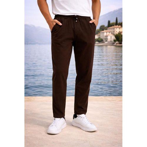 Meridian Kumaş Relaxed Fit %100 Pamuklu Jogger Erkek Yazlık Eşofman Altı Pantolon - Kahve